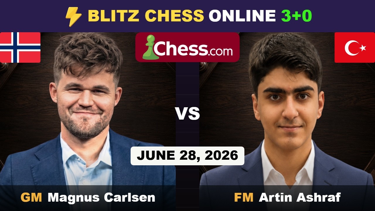Magnus Carlsen vs FM Artin Ashraf | Blitz Chess 3+0 | ChessCom | June 28, 2026
