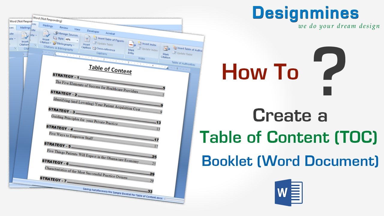 How to Create a Table of Content in Word Document, TOC in Word Document
