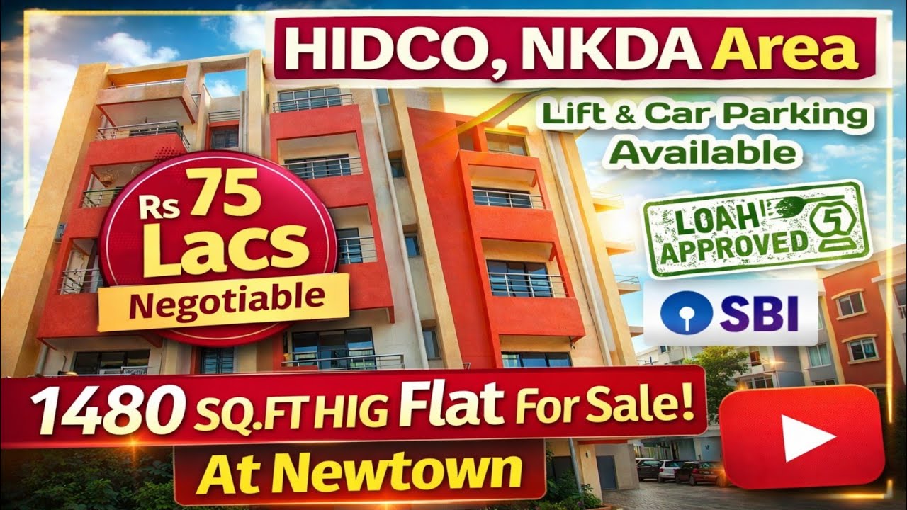 P-28, Ready to move 1480 SQ.FT 3BHK HIG flat is available in Newtown at Rs. 75 Lacs (Negotiable).