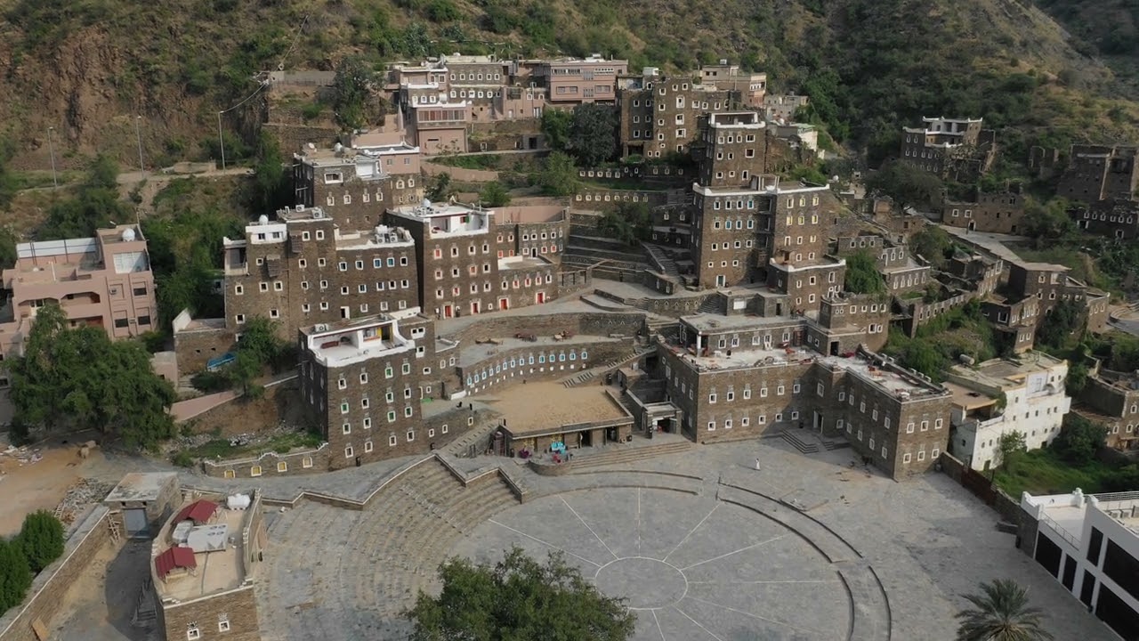 Rijal Almaa heritage village aerial view, Asir province, Rijal Alma, Saudi Arabia