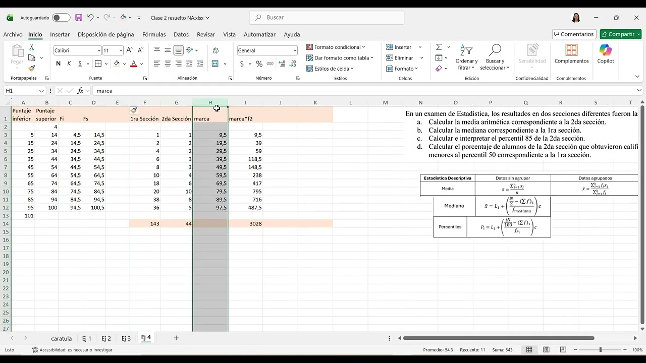 Estadistica Descriptiva en Excel - Ejercitario 2 - Ejercicio 4
