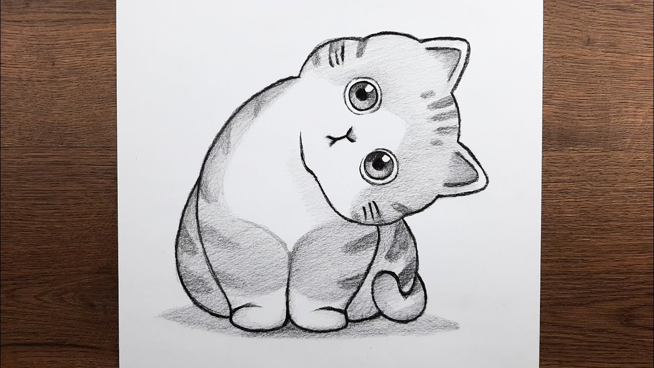 Sevimli kedi çizimi - Kolay karakalem kedi resmi adım adım nasıl çizilir, öğretici çizim