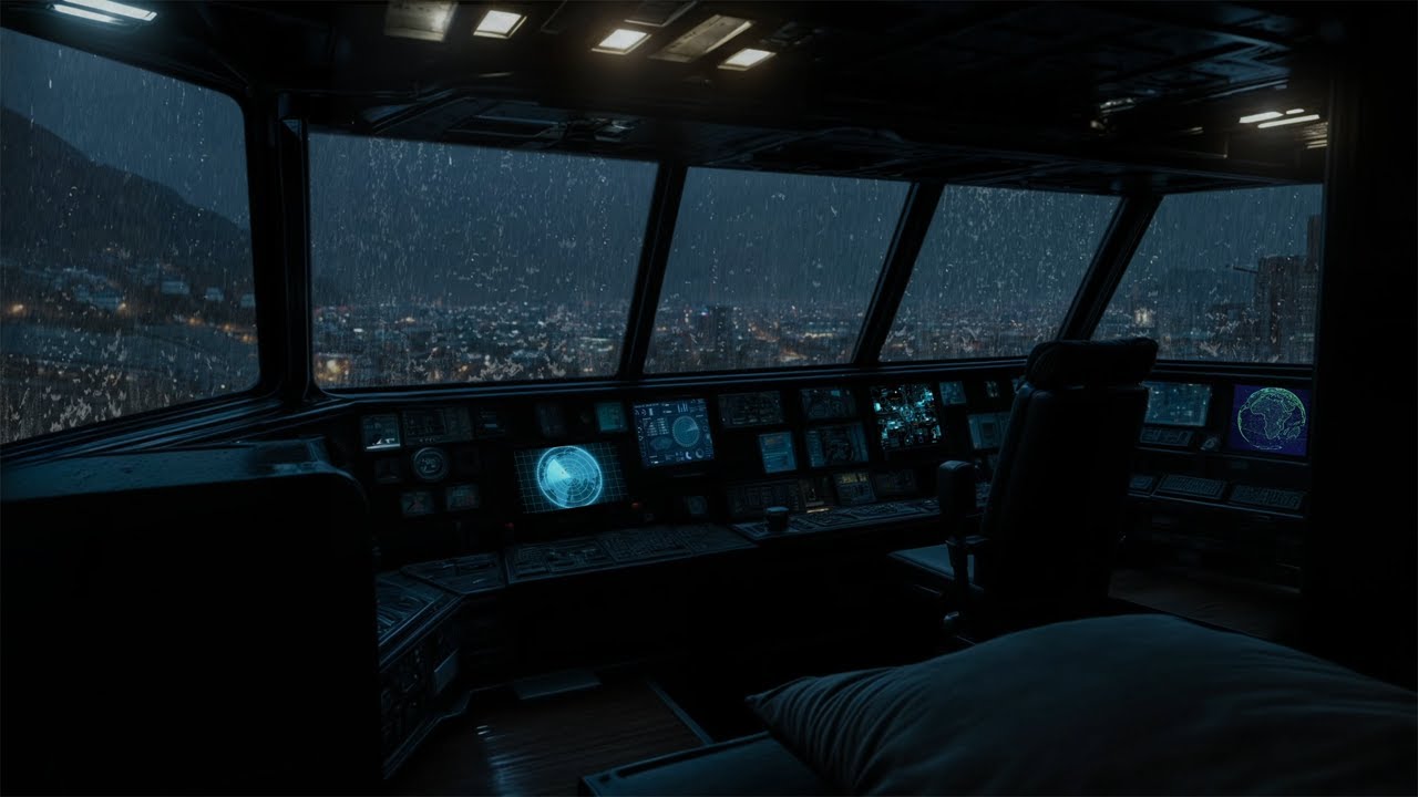 雨の夜の操縦室 🌧️ 都市の灯りと静かな雨音で深い眠りと癒し