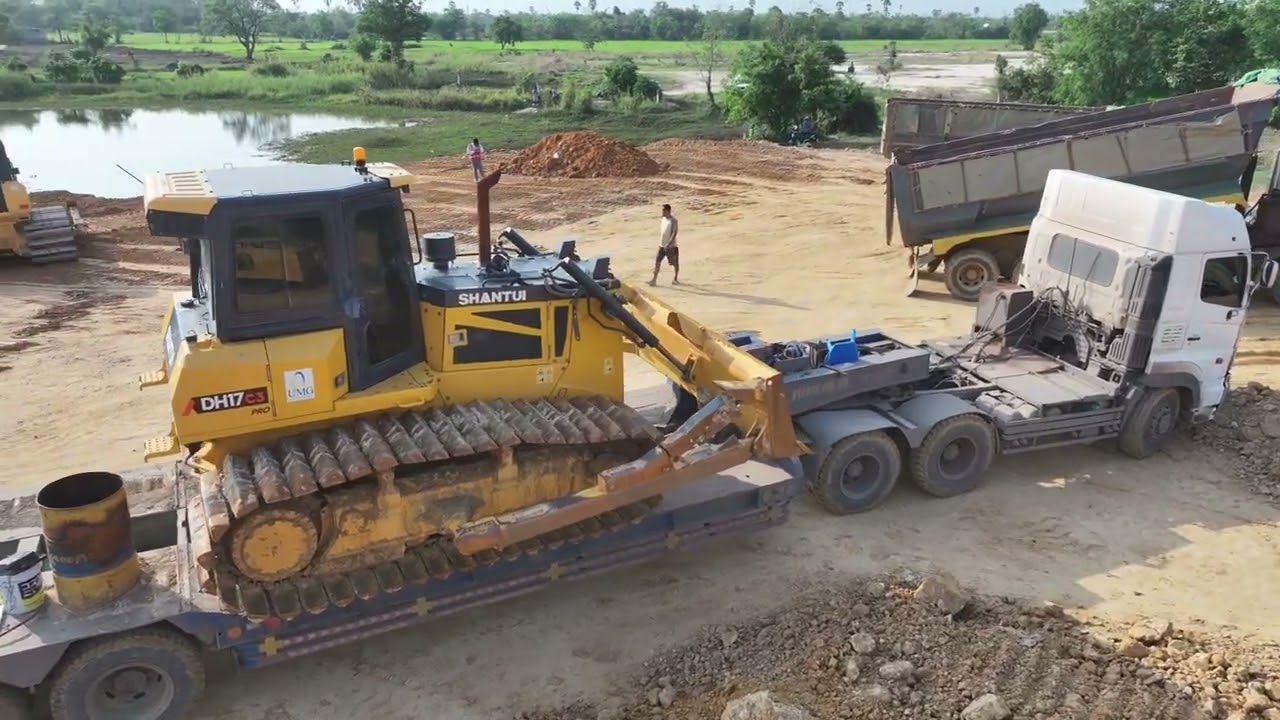 Special Action Earthmoving Power Bulldozer in Action by the Water, Perfect for fans of engineering