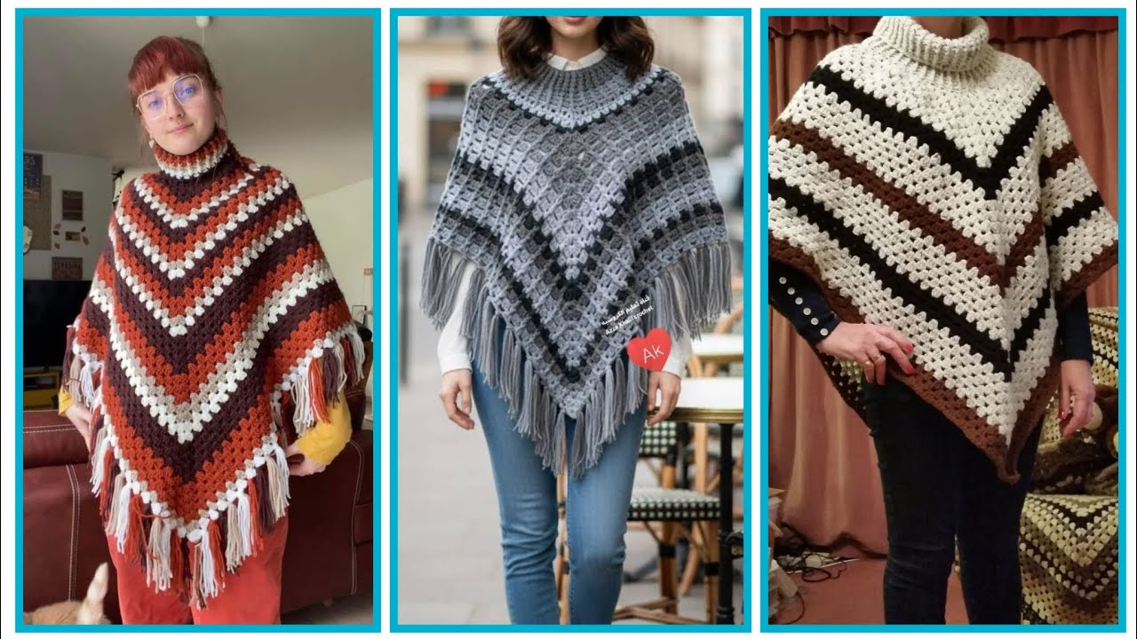 Потрясающее новое длинное вязаное крючком пончо.