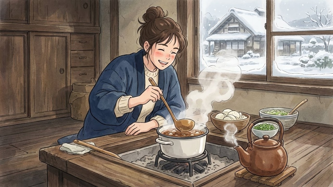 Cooking Warm Miso Soup in a Traditional Farmhouse ❄️🍜 | Ghibli ASMR