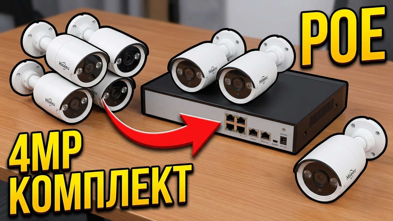 👍 POE 4MP КОМПЛЕКТ ВИДЕОНАБЛЮДЕНИЯ HISEEU С ДОСТУПОМ ЧЕРЕЗ ИНТЕРНЕТ СО СМАРТФОНА⚡ HEVC H.265