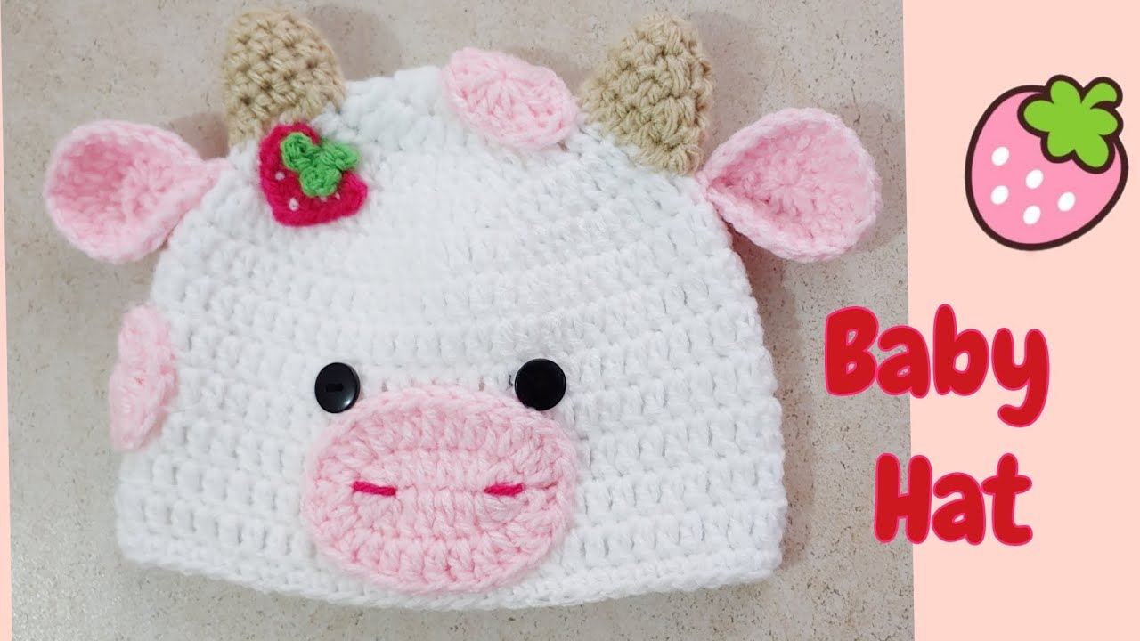 🍓Crochet baby hat . Baby cow hat. size 1-2 years. Step by step tutorial.
