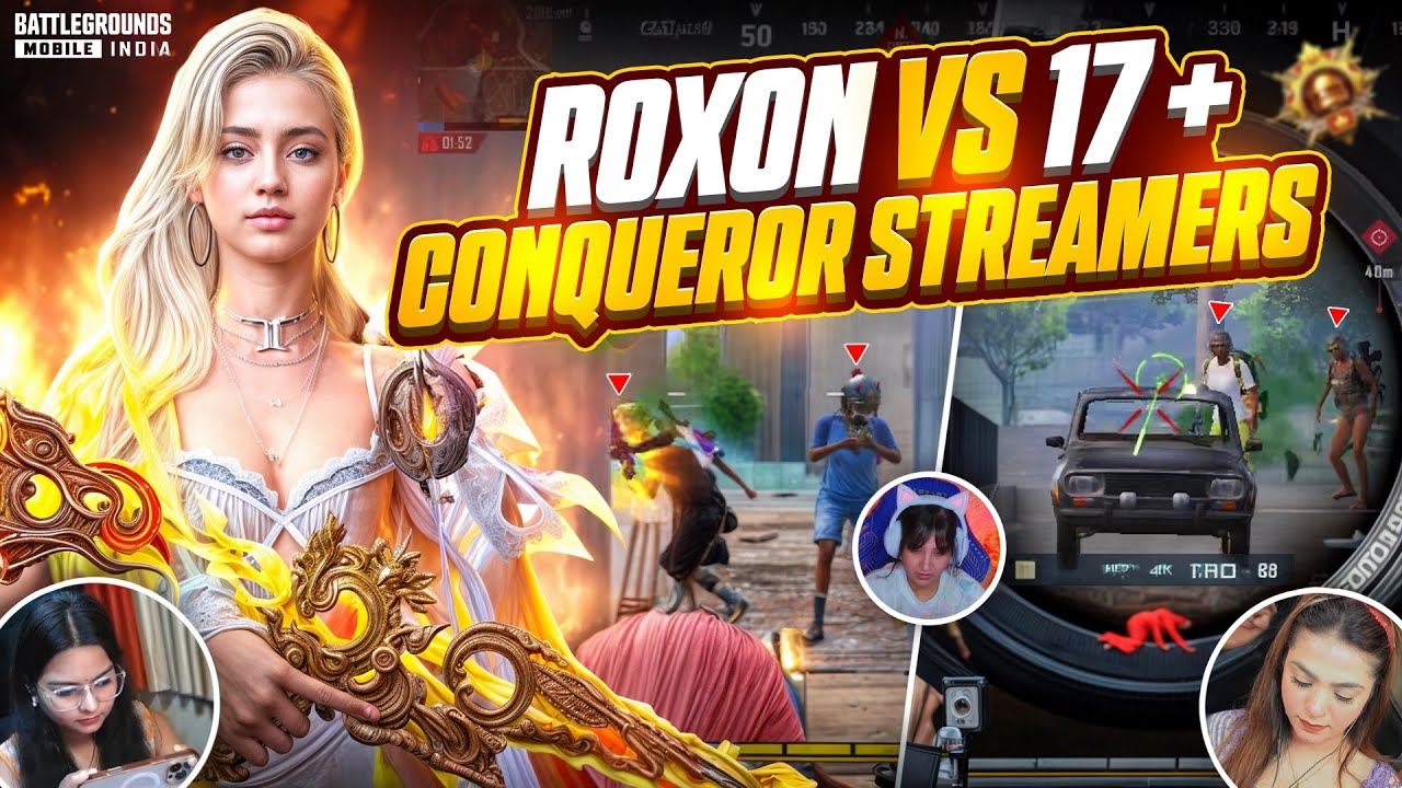Roxon Vs 17+ CONQUEROR STREAMERS🔥Roxon Vs Pro YouTubers 😱 Fastest 1v4 Clutches & Gameplay🤯| BGMI