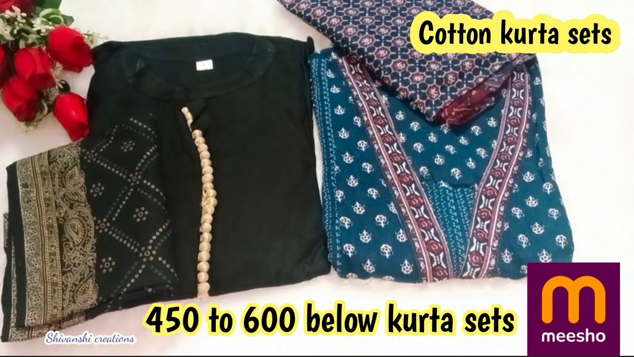 Meesho100%pure Cotton kurta sets under600/-😱meesho3pieces Anarkali cotton dresses#meesho kurta haul 