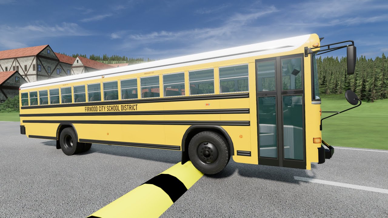 SCHOOL BUS, LONG BUS, TRUCKS Vs MASSIVE SPEED BUMPS - BeamNG.Drive