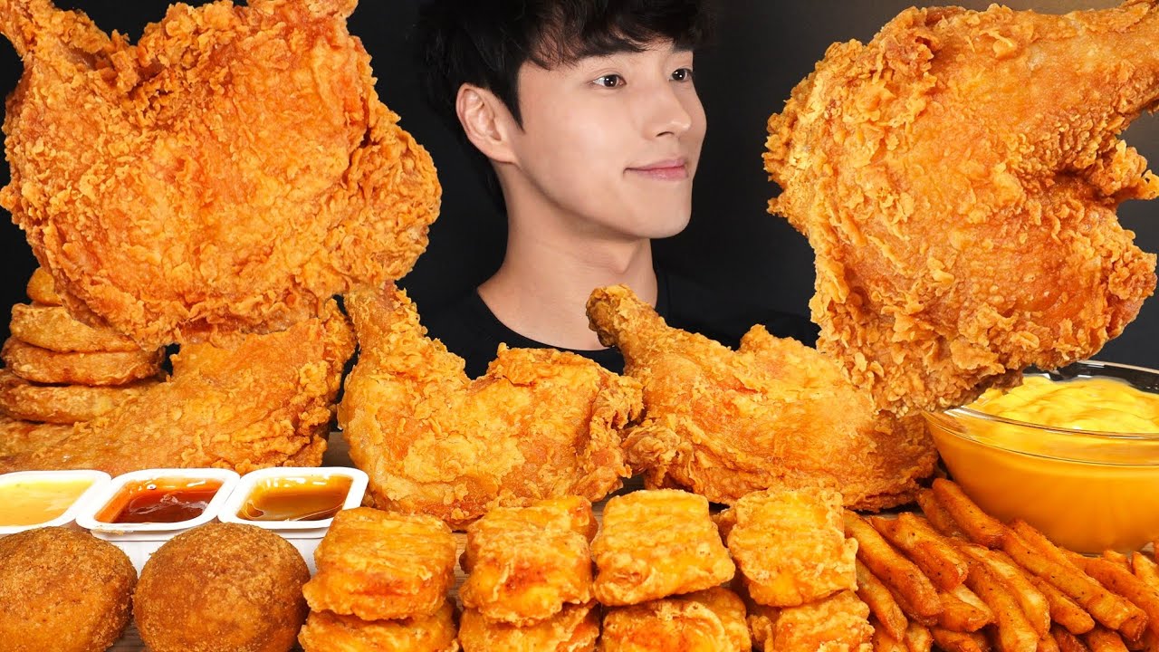 ASMR MUKBANG FRIED CHICKEN & FRIES & CHICKEN NUGGETS & CHEESE BALLS & ONION RINGS!