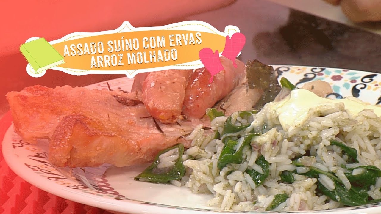 Assado suíno com ervas e arroz molhado com espinafre e queijo por Julio Cruz