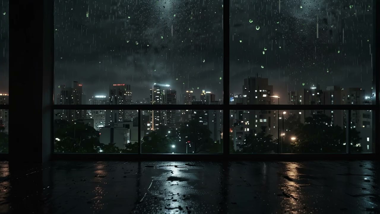 Rainy Night City View from Apartment Window  Relaxing Rain Sounds for Deep Sleep
