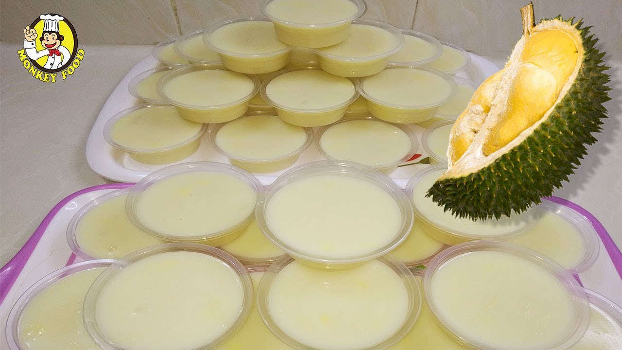 How to make Durian Coconut Jelly | របៀបធ្វើចាហួយរសជាតិធុរេន - Monkey Food