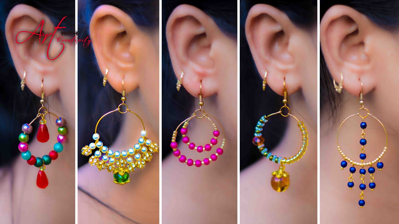 5 easy Pearl & Crystal Earring Design | DIY | 5 min Craft | Hand made jewelry | Art with Creativity