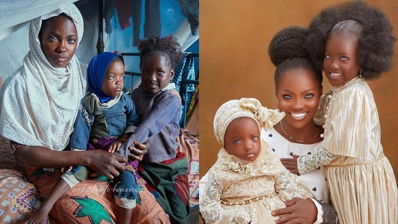 Abandoned blue-eyed Nigerian woman, daughters get amazing makeover