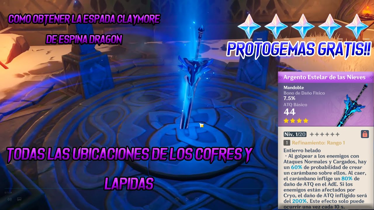 Genshin Impact: Como conseguir la espada Claymore de ESPINA DRAGON! Protogemas gratis!