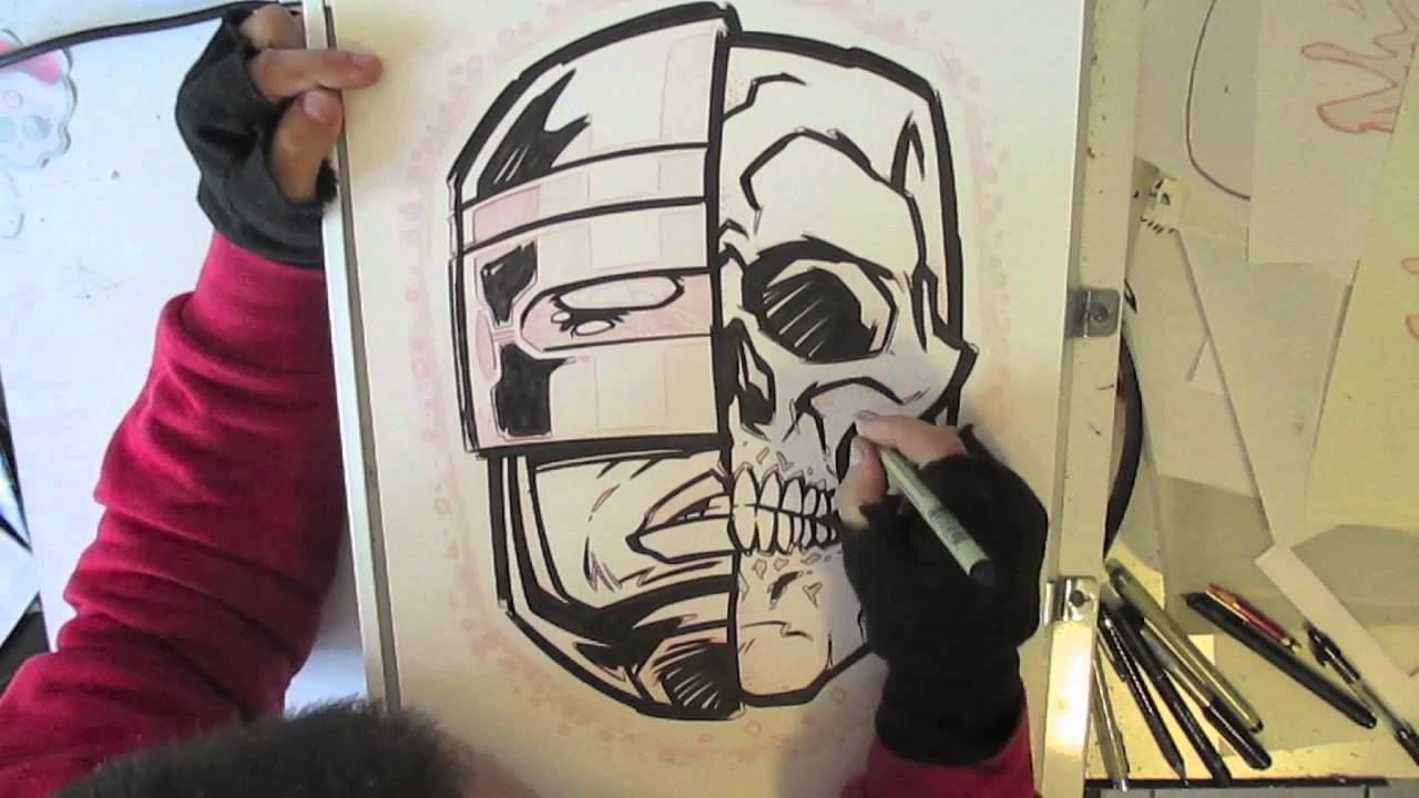 ROBOCOP SKULL inking video (higher speed)