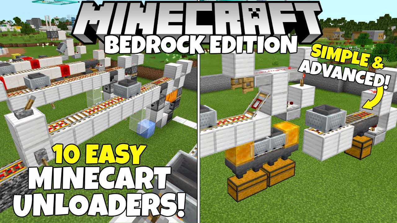 Minecraft Bedrock: 10 Easy MINECART UNLOADERS! Simple & Advanced Design Tutorial! MCPE Xbox PC Ps4