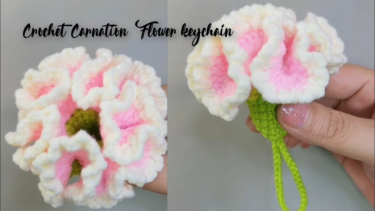 Cute Crochet Carnation Flower keychain Making #knitting 🌸