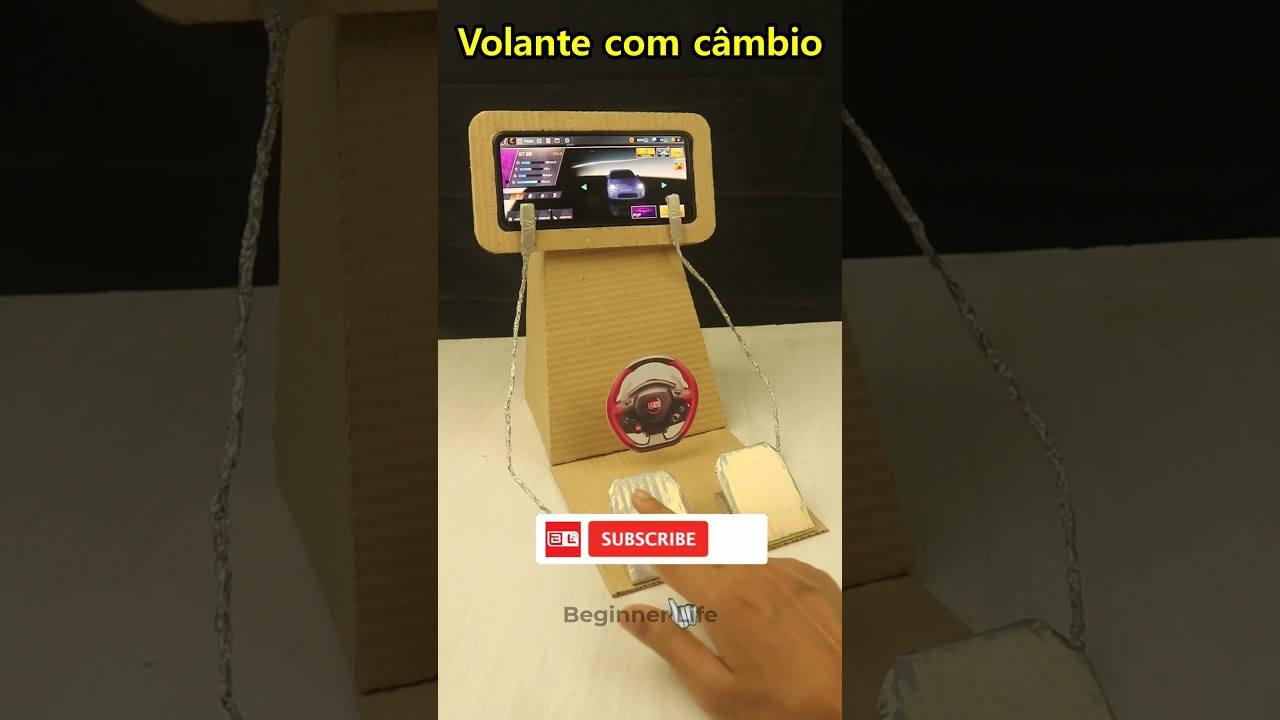 Volante com c&acirc;mbio para jogos de carro #shorts #diy #steeringwheel