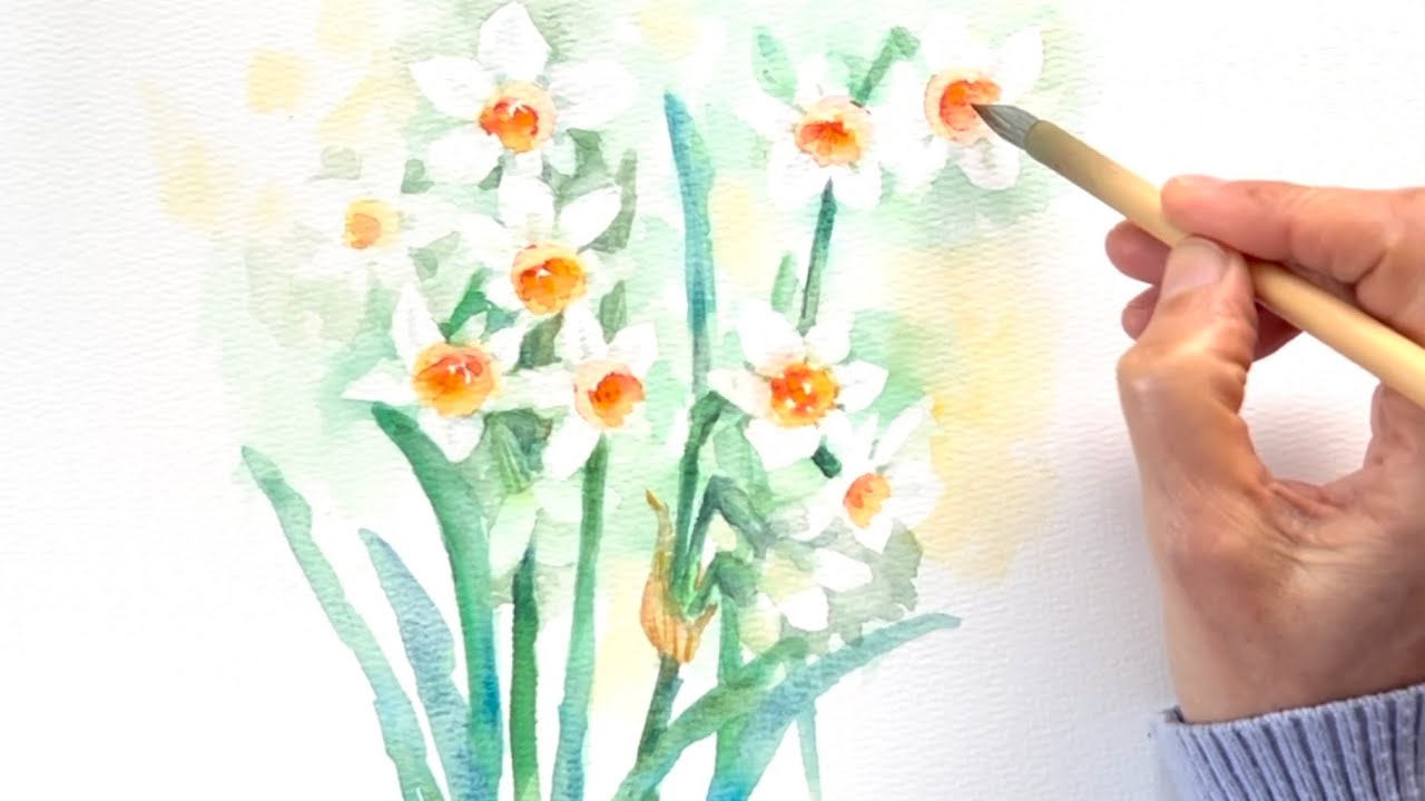 [水彩画]ニホンスイセンを描く/watercolorpainting/制作過程