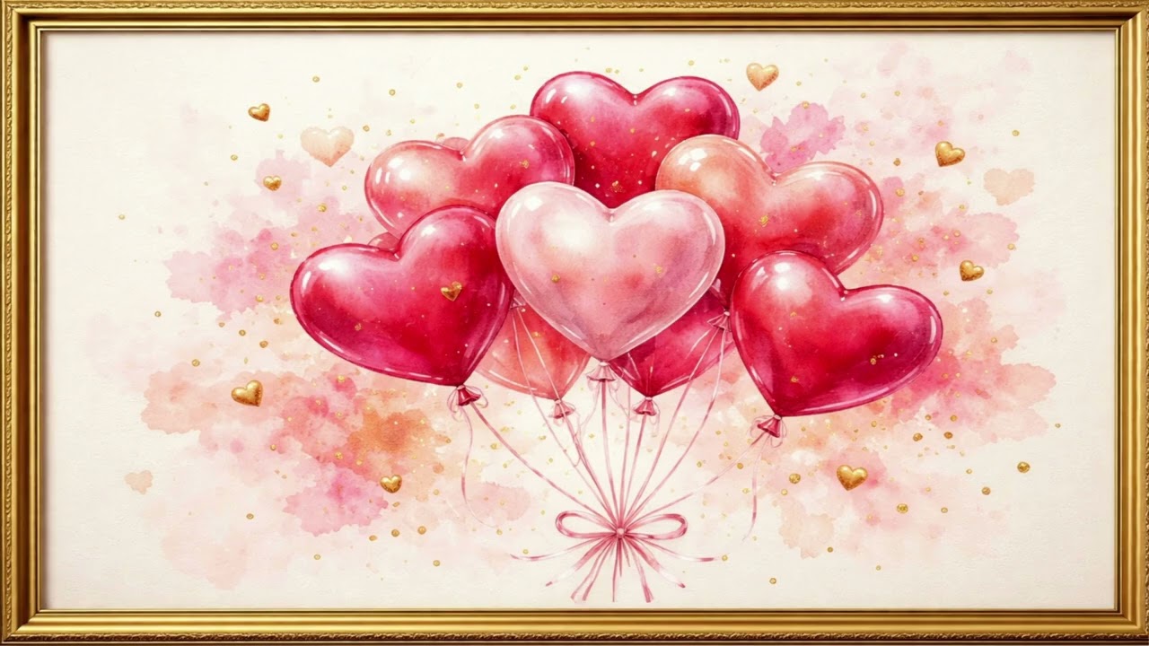 Love Is In The Air 💞: Luxury Valentine Heart Balloons Romantic Ambience | 4K Framed Tv Screensaver