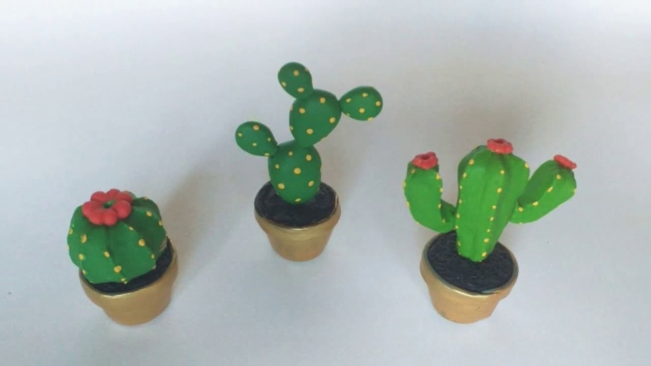 DIY — Como Fazer 3 Modelos De Cactos De Biscuit No Vasinho — Aprenda A Modelar Vasos