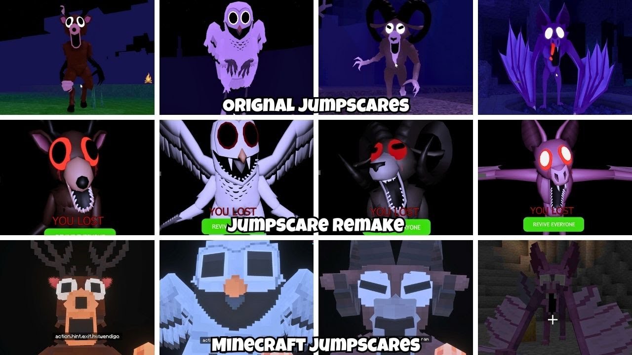 Orignal Vs Jumpscares Remake Vs Minecraft Jumpscares-99Nights In The Forest Bat/Cave Update
