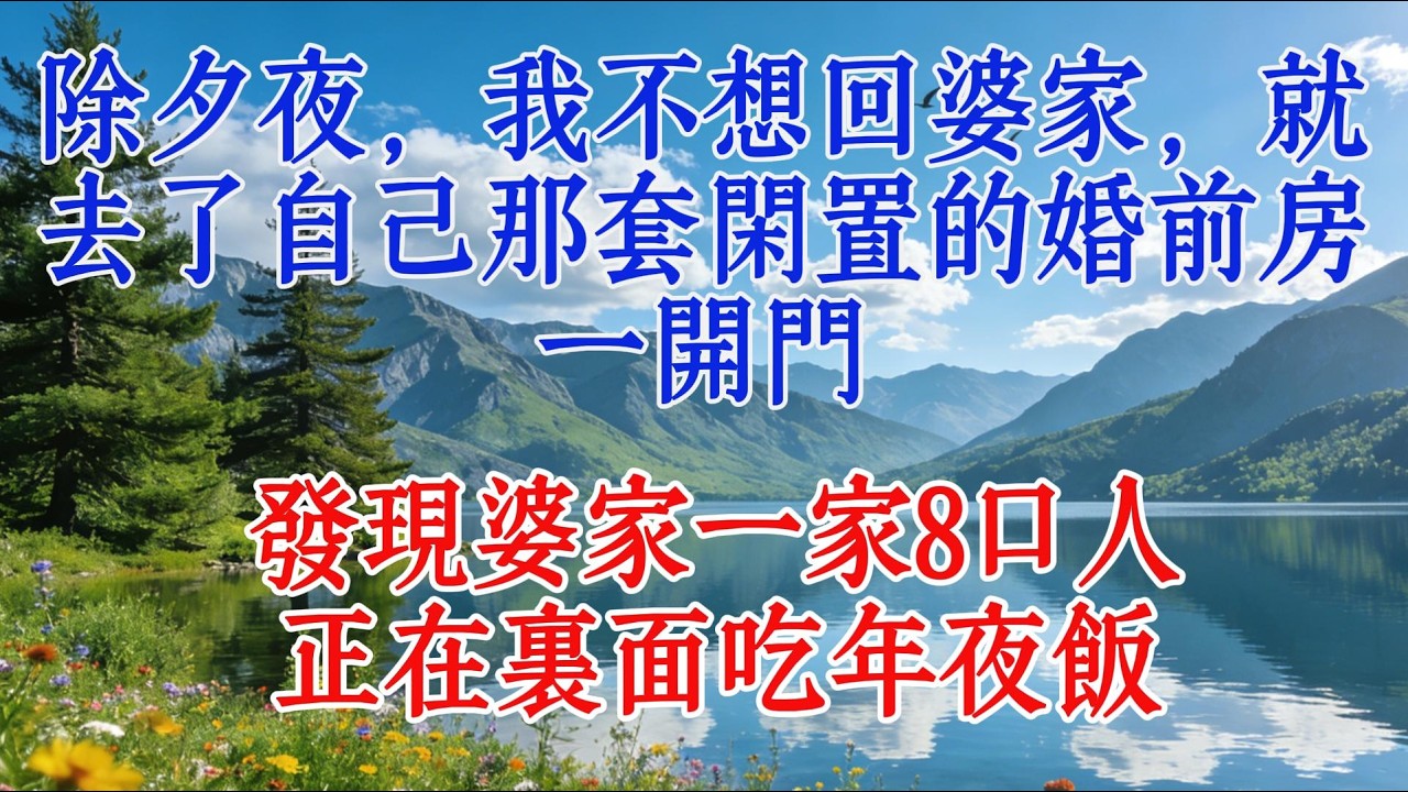 除夕夜，我不想回婆家，就去了自己那套閒置的婚前房，一開門，發現婆家一家8口人，正在裏面吃年夜飯
