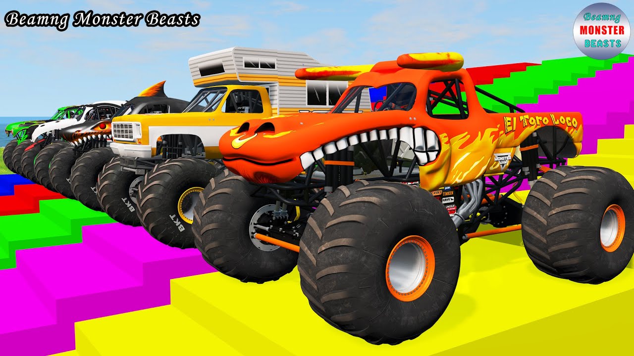 Monster Truck Transport on Triple Flatbed Trailer – BeamNG Monster Beasts #089