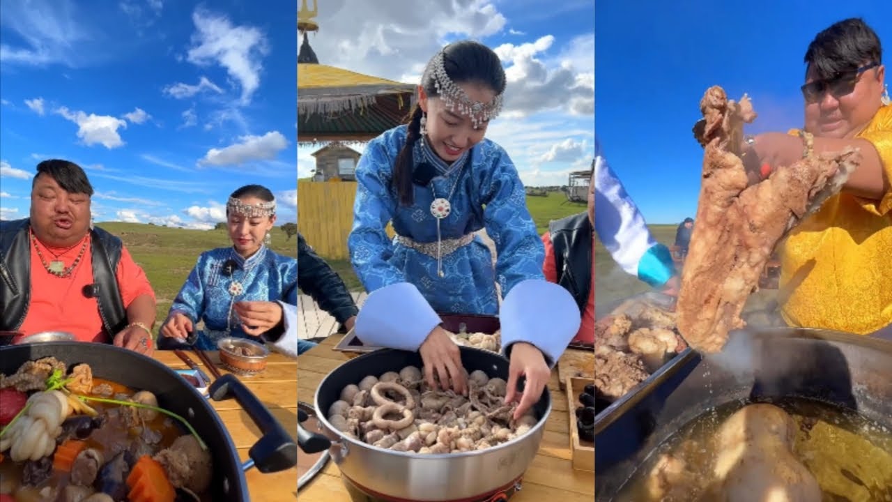 蒙古人恩克在草原上的饮食生活！【合集18】 #野营 #烹饪 #food