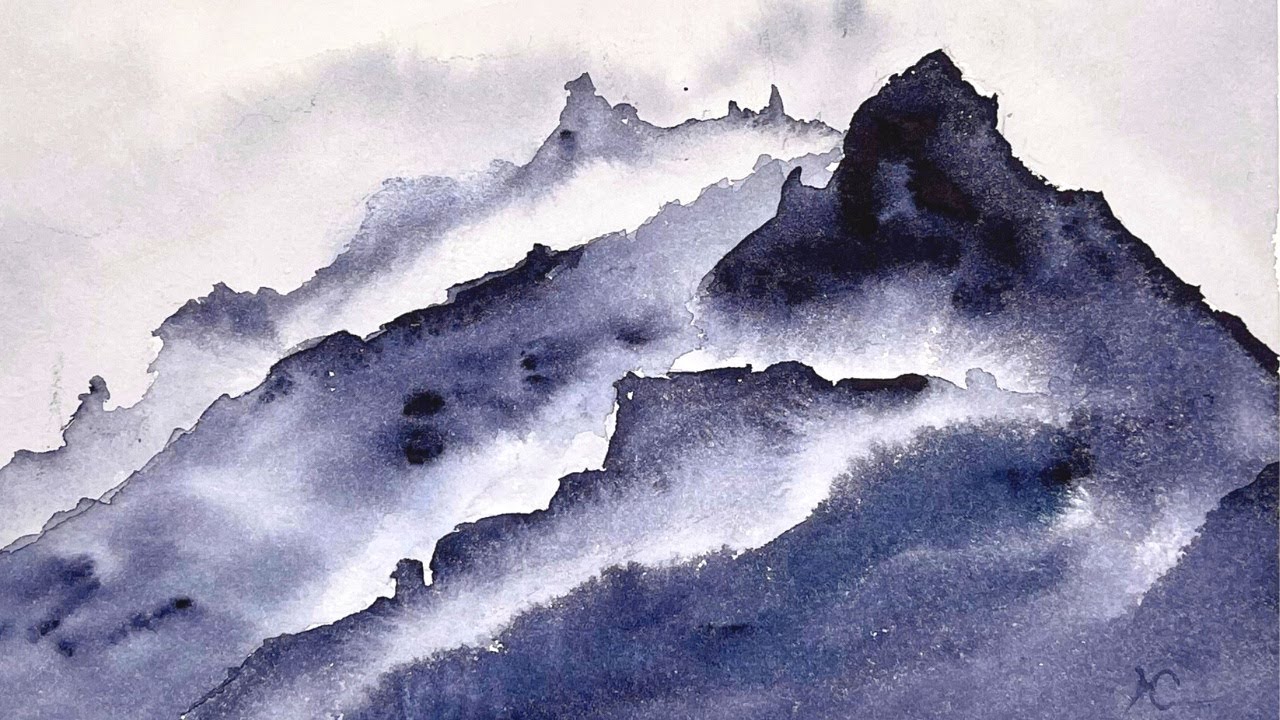 Easy Watercolor Misty Mountains