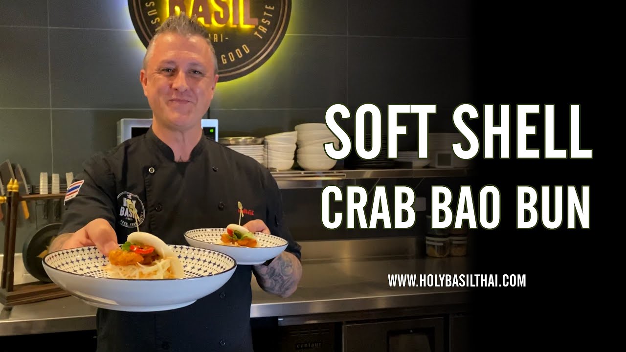 Bao Bun with Crisp Soft-Shell Crab Green Papaya Slaw | HOLY BASIL RECIPES