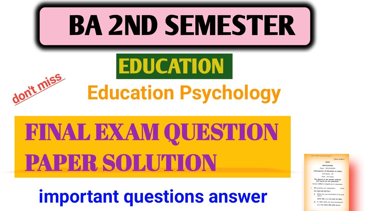 BA 2nd Semester Education Final Exam Question Paper Solution FYUGPGauhati University I Can Help you 