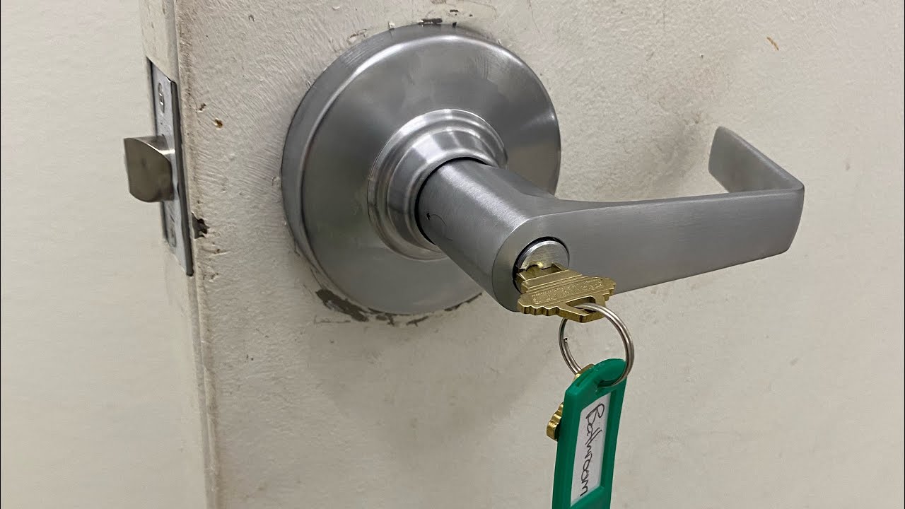 Installing a storeroom function lever lock on a bathroom