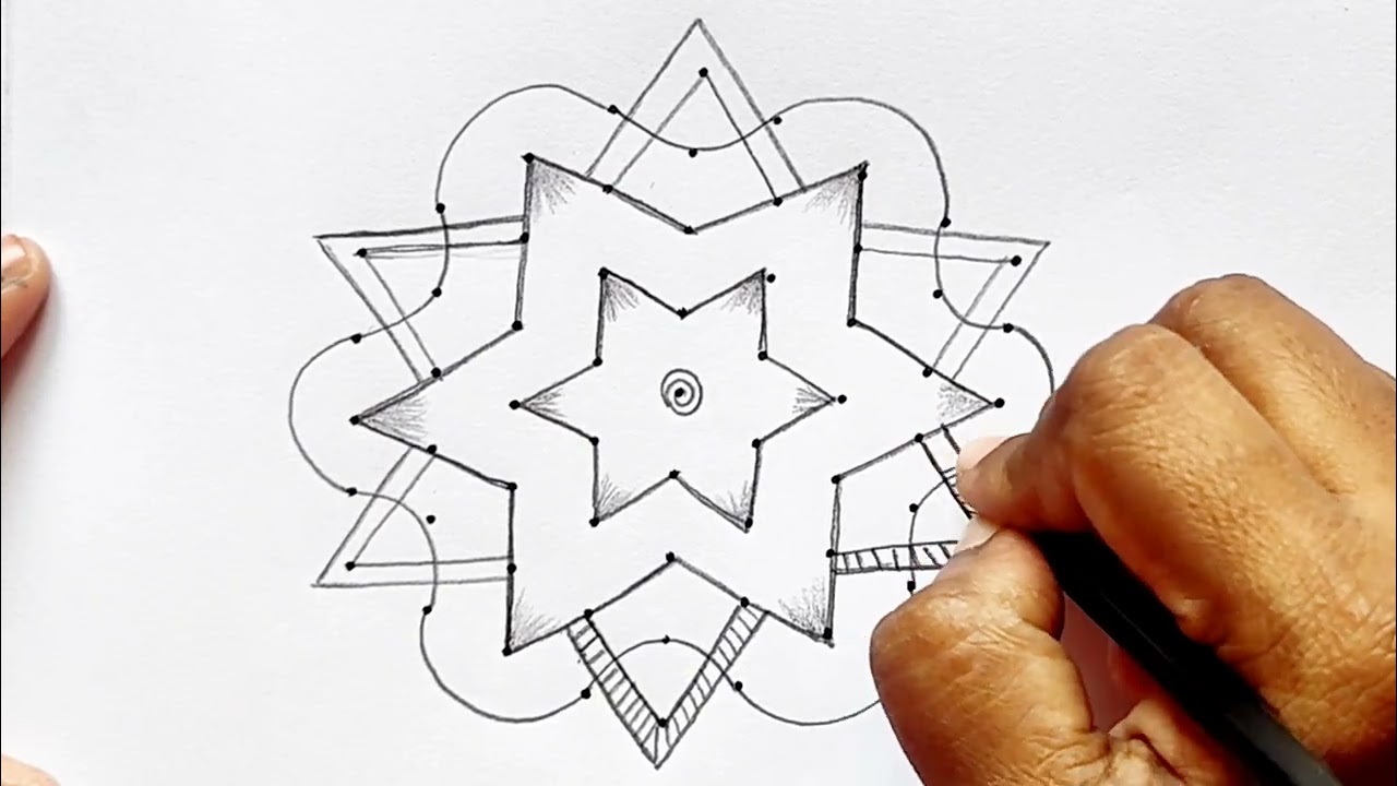 Kolam 195 | 9*5 Thai Madham Simple Rangoli Design | Star kolam designs with dots #Blossomcolor