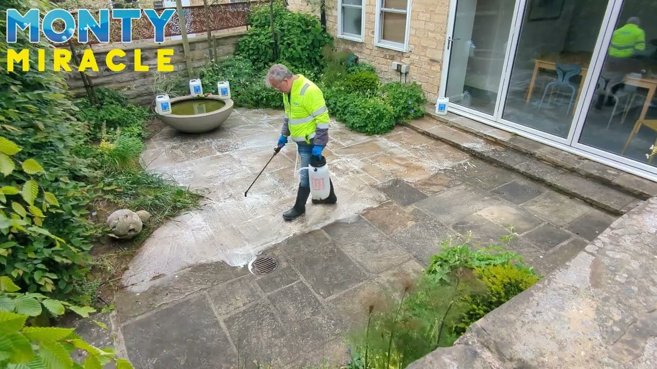 How to clean yorkshire stone with no noise, no damage, no mess and fast, also removing blackspots.