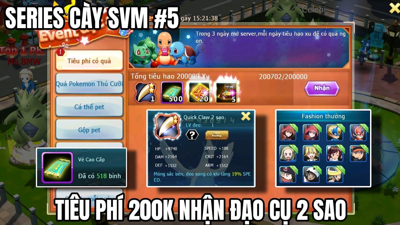 Poke đại chiến - Series Cày SVM #5: Tiêu phí 200K kim cương, nhận đạo cụ 2 sao và 500 vé cao cấp...