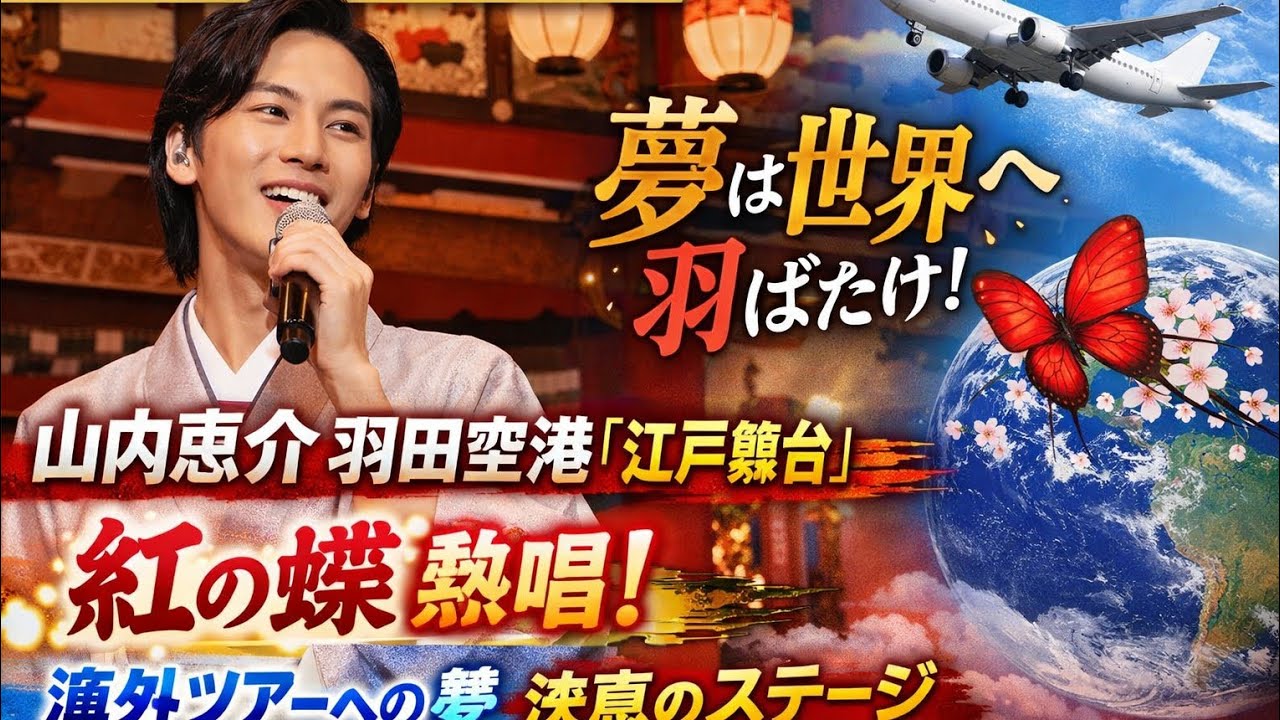 📰🇯🇵 Japan Hub News🦋🎶 山内惠介、羽田空港「江戸舞台」で新曲『紅の蝶』を熱唱！空を舞う歌声に海外ツアーへの夢も高らかに ✈️🌏