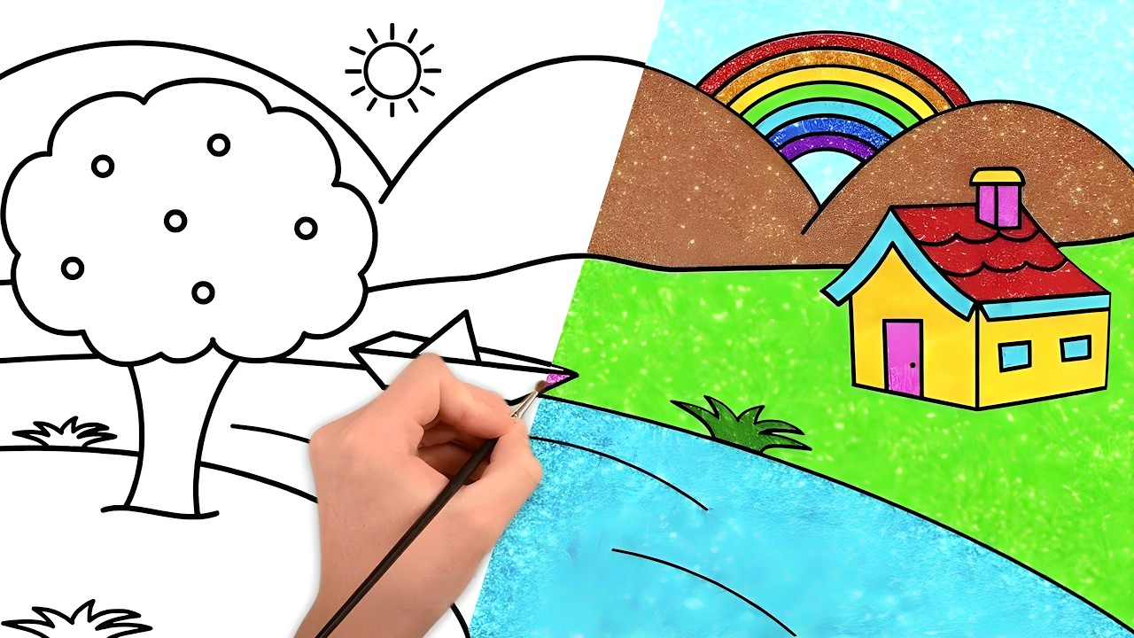 How to Draw Scenery | STEP BY STEP Easy Drawing and Coloring for Kids | Tum Tum Kids TV