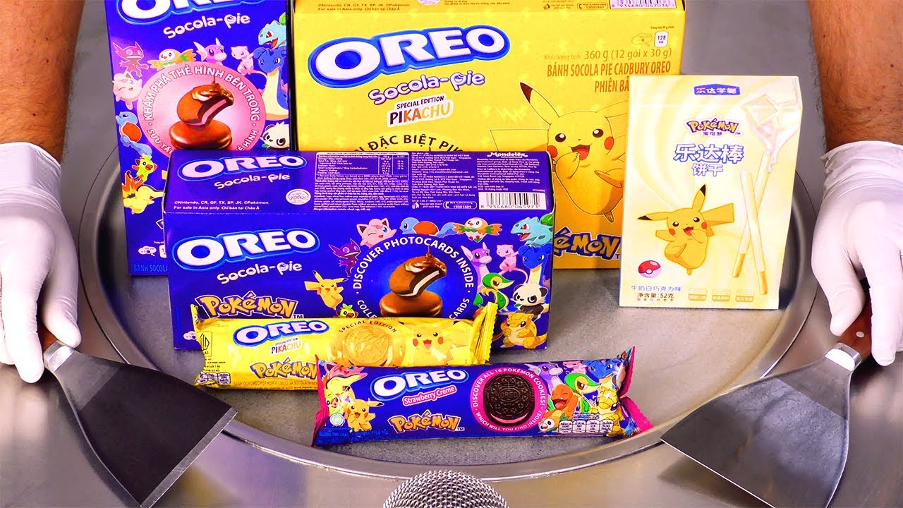 Pokemon Oreo Ice Cream Rolls Challenge! Satisfying (ASMR)