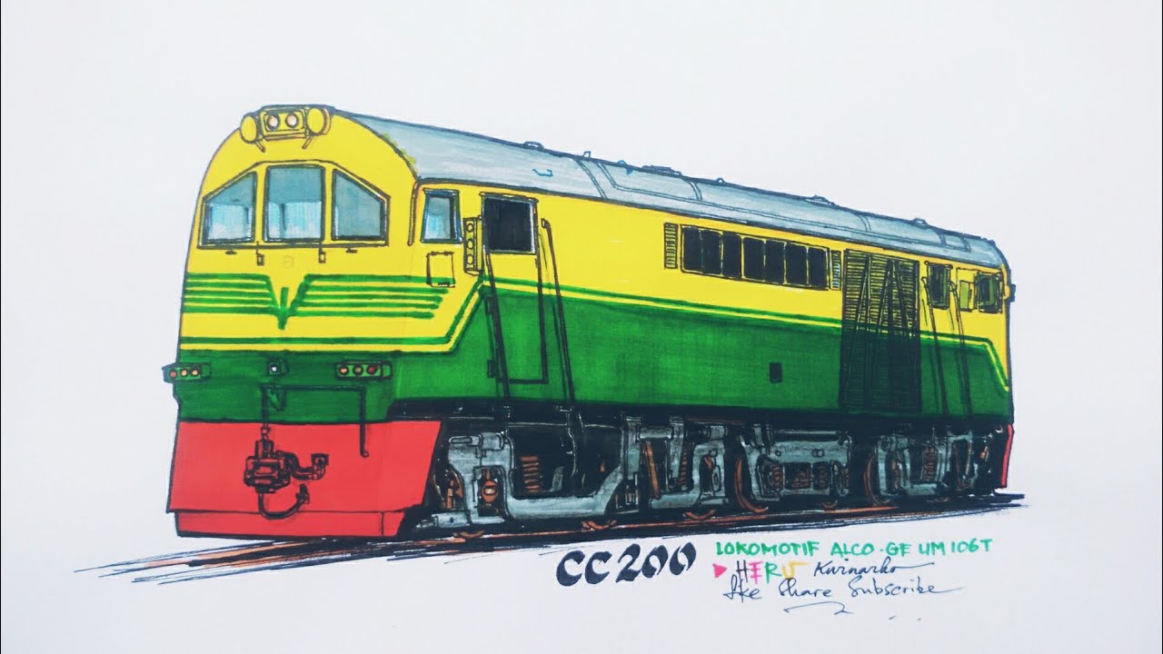 Lokomotif CC 200, cara menggambar kereta api,PJKA,Railfans mania,kereta api Indonesia,by Heru