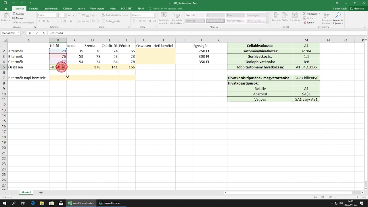 Excel alapok 03: Hivatkozások - relatív, abszolút, vegyes
