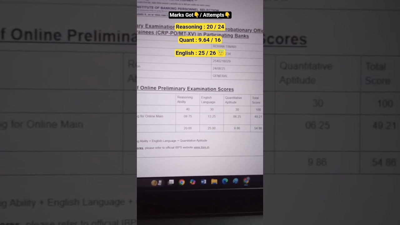 IBPS PO SCORECARD 2025 ✅🥳 | My Scorecard ☺️ #ibpspo #scorecard #ibpsclerk