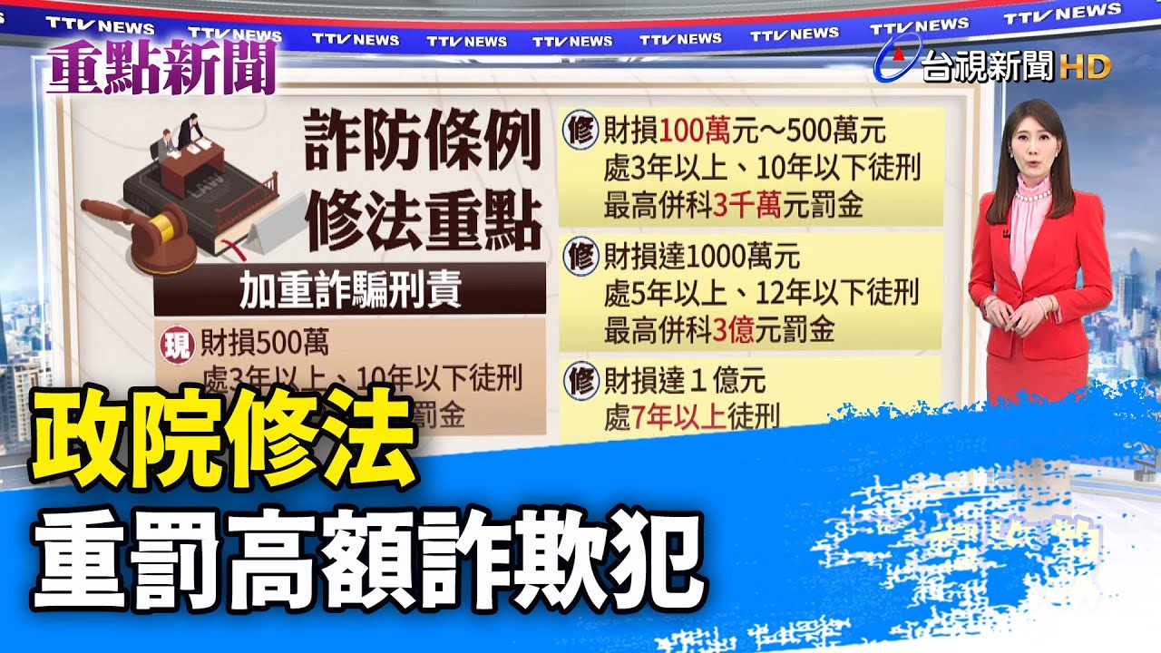 政院修法 重罰高額詐欺犯【重點新聞】-20251114