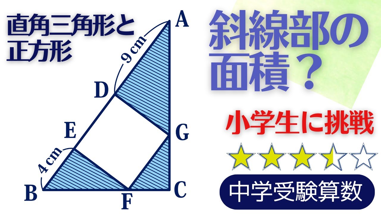 【中学受験算数】平面図形　直角三角形の相似と面積【最難関クラス/偏差値up】