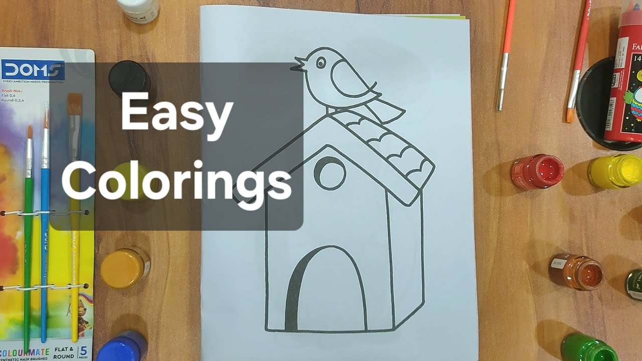 Easy way of coloring | House and sparrow 