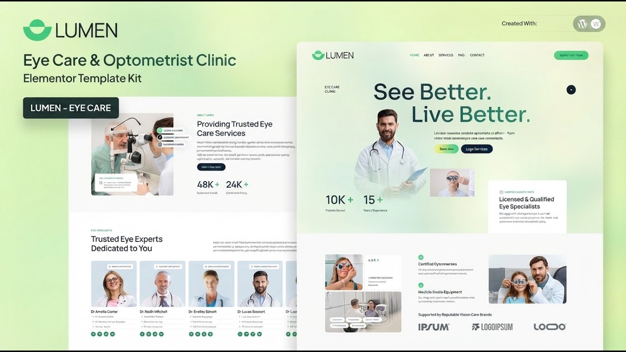 Lumen Eye Care Template Kit Review: Clean Elementor Design for Clinics